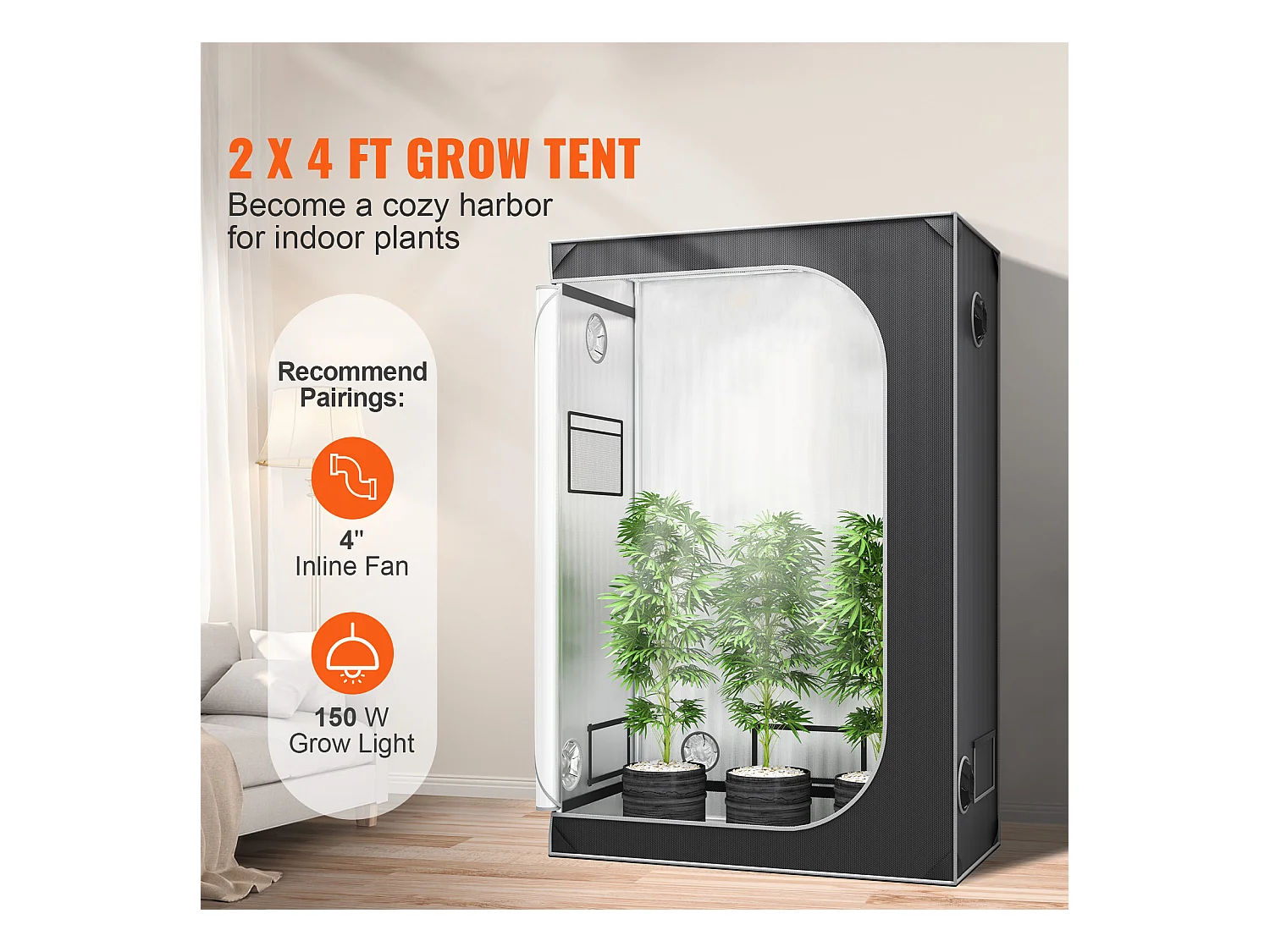 Tente de Culture SucceBuy Tente de Culture Intérieure Hydroponique Grow Tent 122 x 61 x 183 cm avec Fenêtre et Plateau