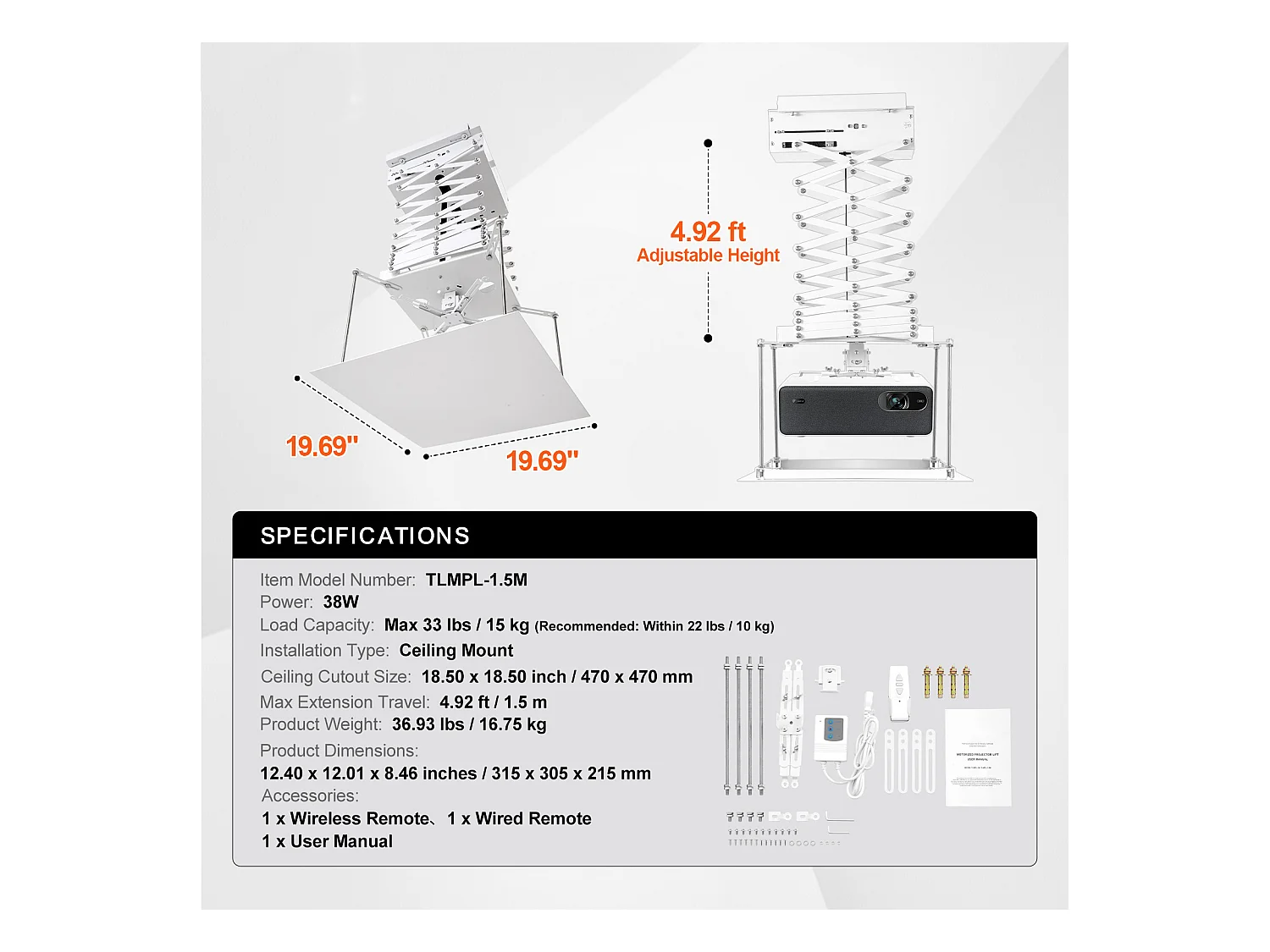 Supporto per Proiettore SucceBuy Supporto per Proiettore Motorizzato, Altezza Regolabile da 150 cm