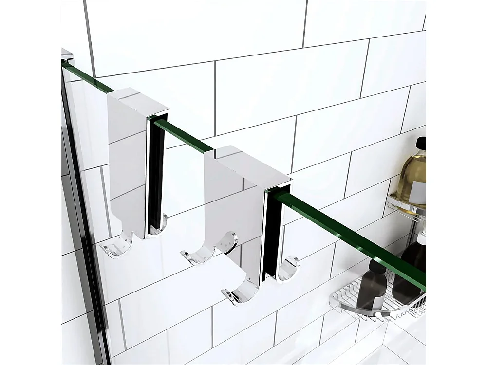 Crochets Doubles en Inox pour Paroi de Douche 8-10 mm - Fixation Sans Perçage, Style Moderne