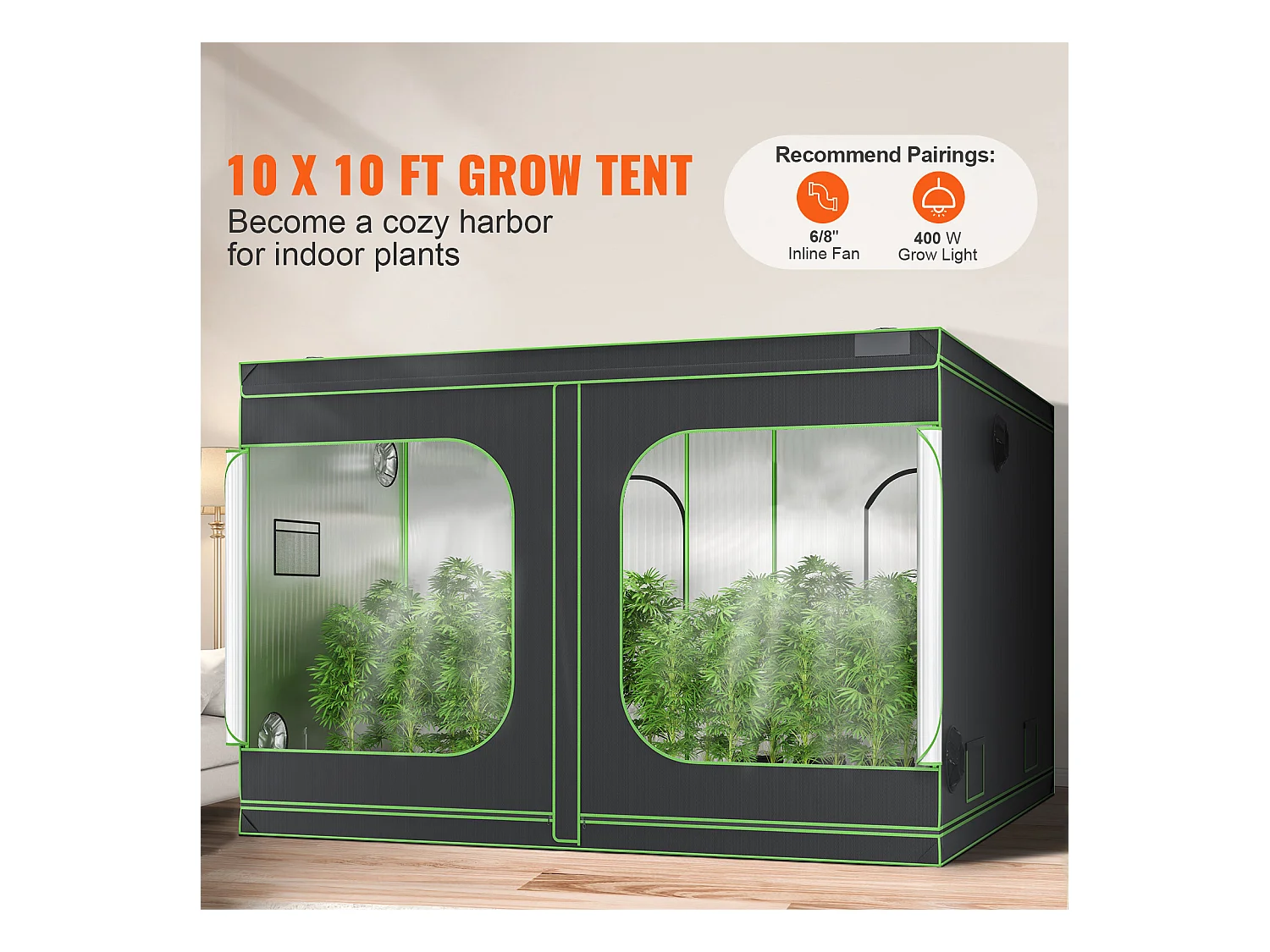 Tente de Culture SucceBuy Tente de Culture, 305 x 305 x 203 cm, Culture en Intérieur, Hydroponique, Fenêtre, Porte, Bac