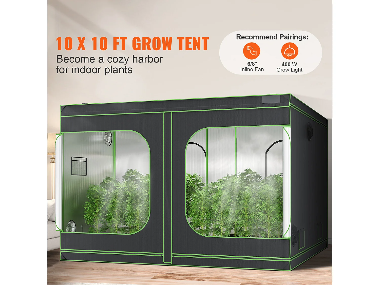Tente de Culture SucceBuy Tente de Culture, 305 x 305 x 203 cm, Culture en Intérieur, Hydroponique, Fenêtre, Porte, Bac
