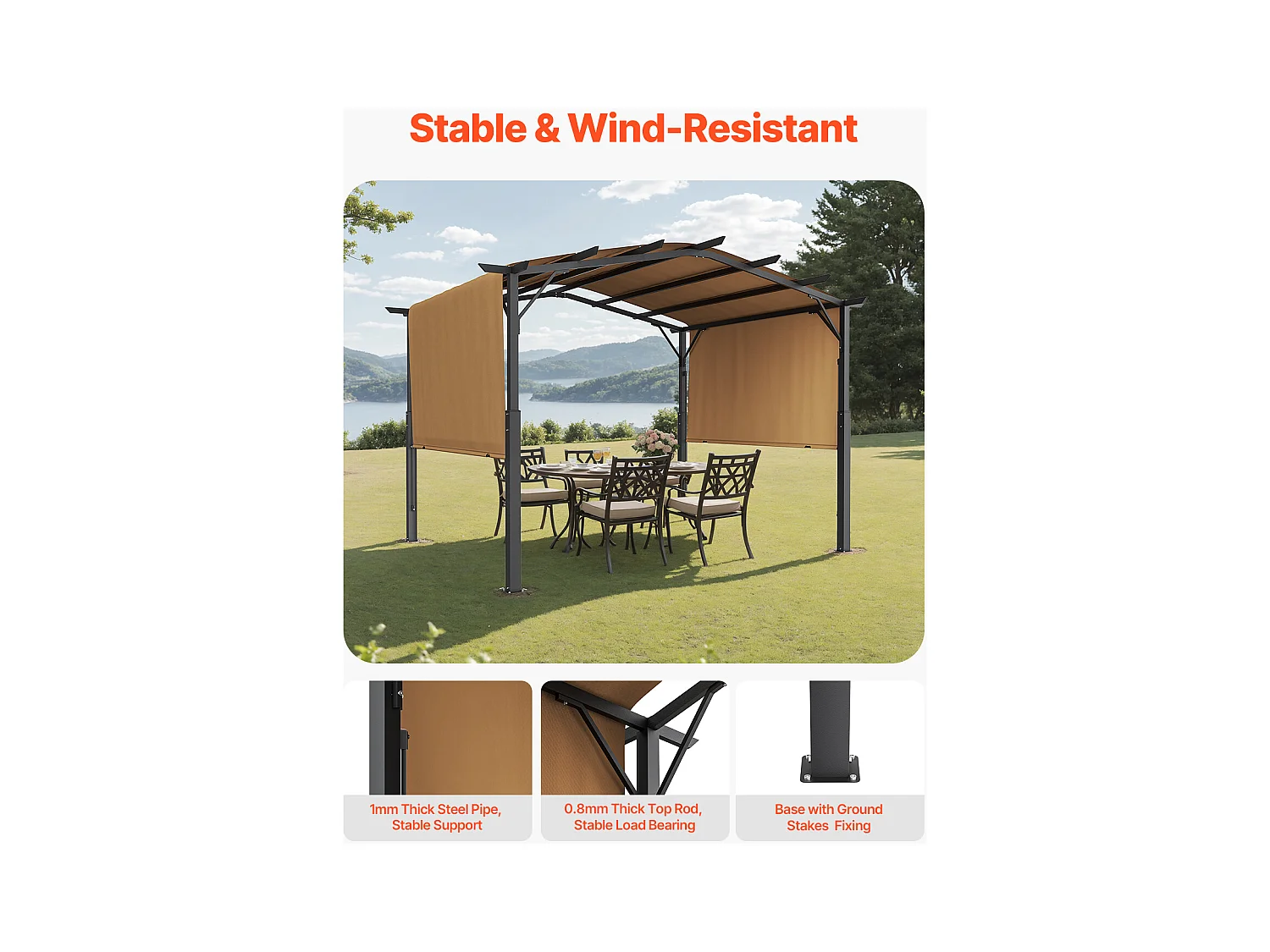 Pergola Rétractable SucceBuy Pergola Rétractable d'Extérieur 365.5 x 305 cm, Auvent Métallique Arqué pour Patio