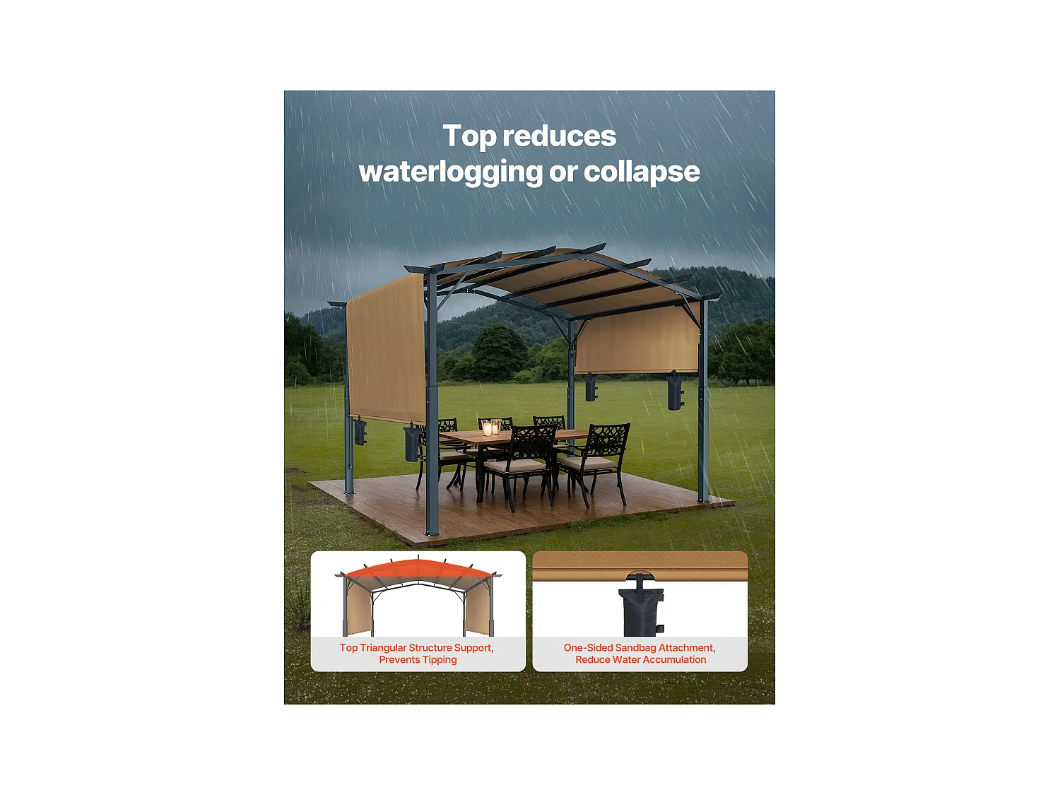 Pergola Rétractable SucceBuy Pergola Rétractable d'Extérieur 365.5 x 305 cm, Auvent Métallique Arqué pour Patio