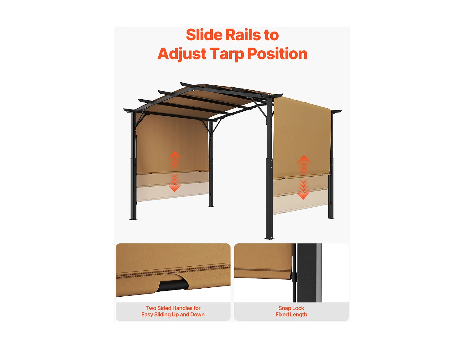 Intrekbare Pergola SucceBuy 365.5 x 305 cm Intrekbare Pergola voor Buiten, Gebogen Metalen Terrasoverkapping