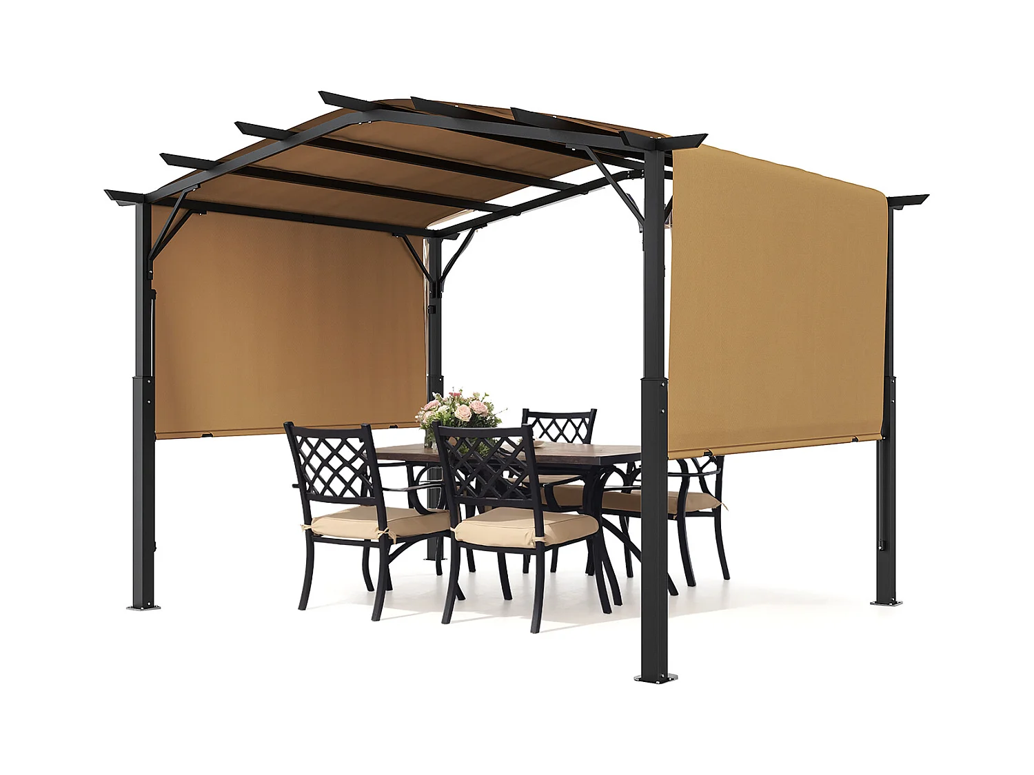 Pergola Rétractable SucceBuy Pergola Rétractable d'Extérieur 305 x 305 cm, Auvent Métallique Arqué pour Patio