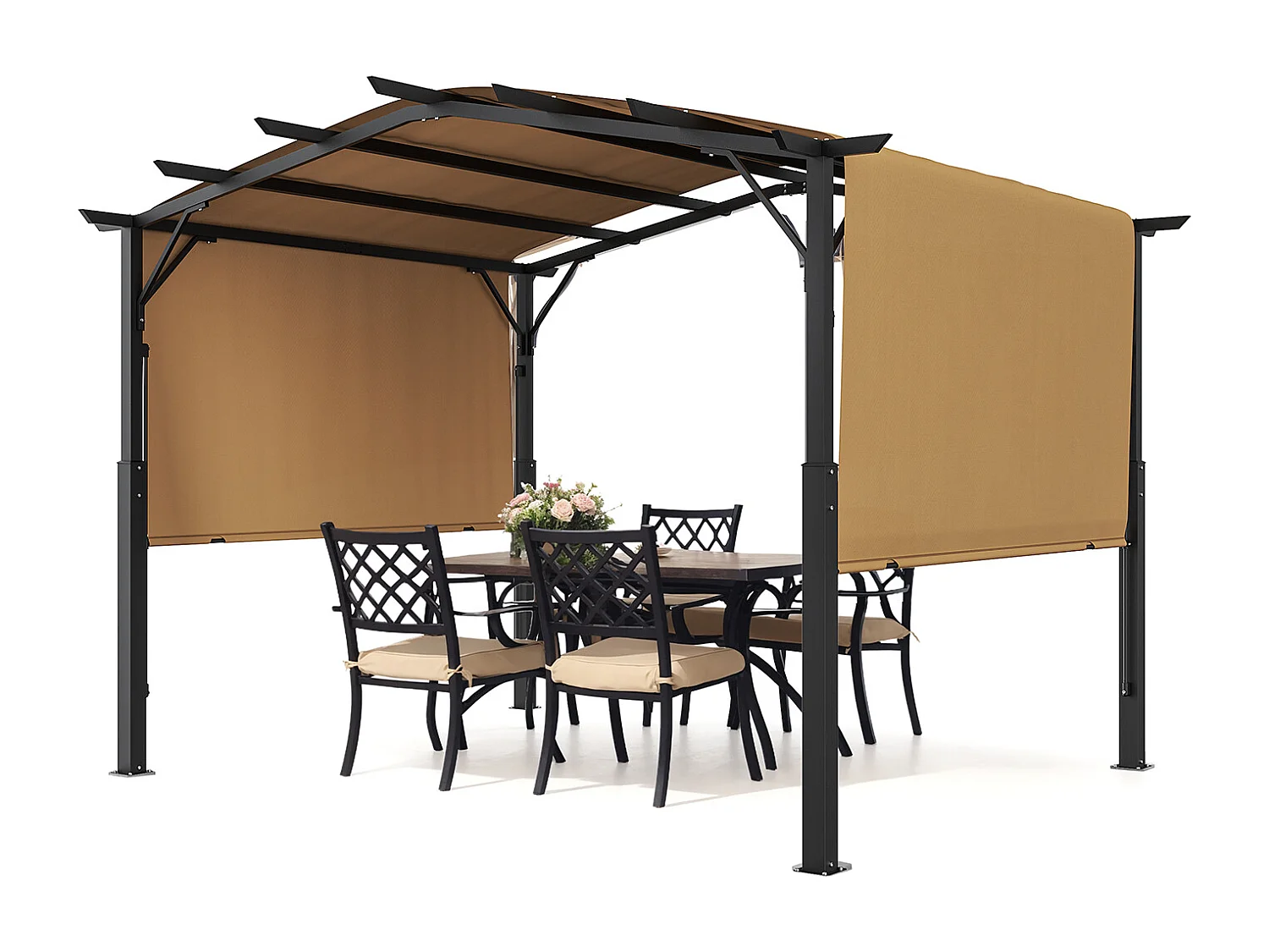 Pergola Rétractable SucceBuy Pergola Rétractable d'Extérieur 305 x 305 cm, Auvent Métallique Arqué pour Patio