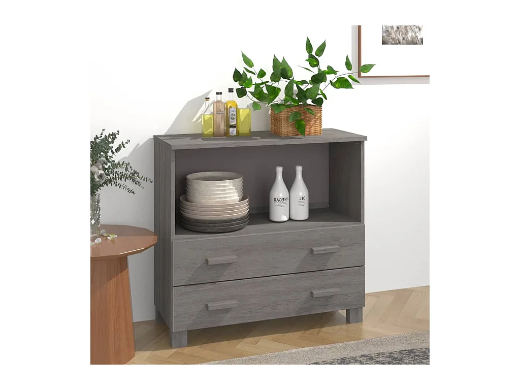 Buffet HAMAR Gris clair 85x35x80 cm Bois massif de pin