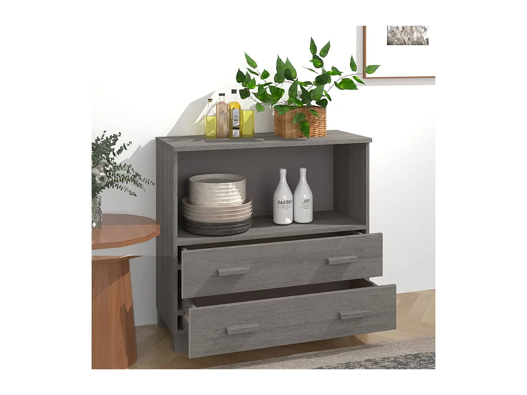 Buffet HAMAR Gris clair 85x35x80 cm Bois massif de pin
