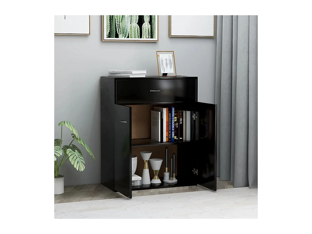 Buffet noir 60x30x75 cm bois d'ingénierie