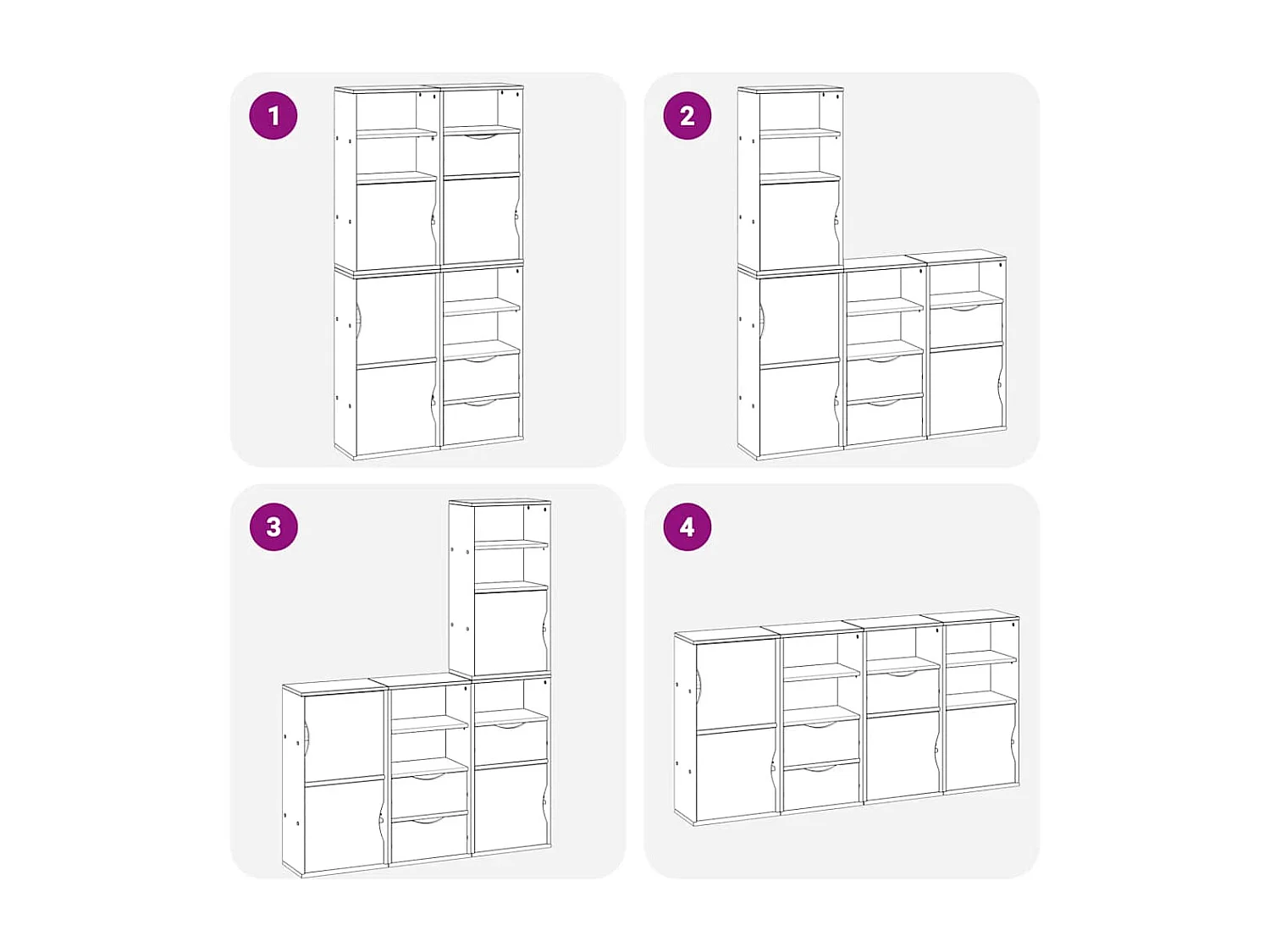 Armoires latérales 4 pcs ODDA blanc 40x24x79 cm bois massif pin