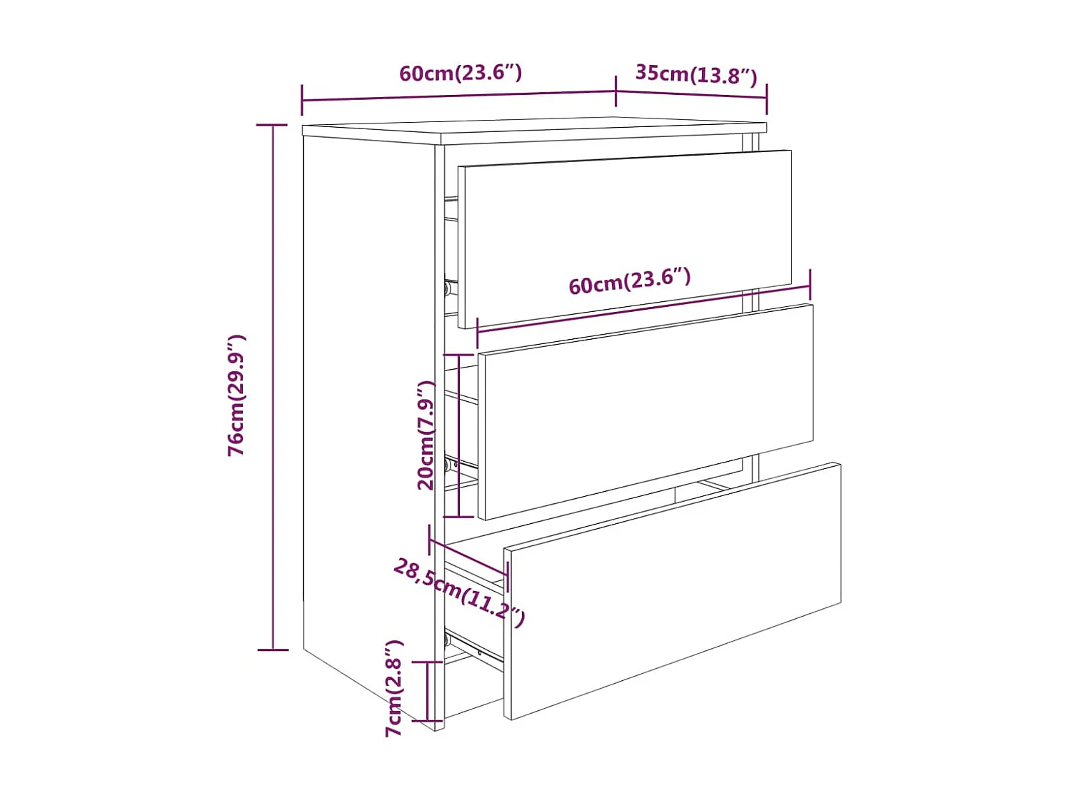 Aparador Blanco 60x35x76 cm Madera de Ingeniería
