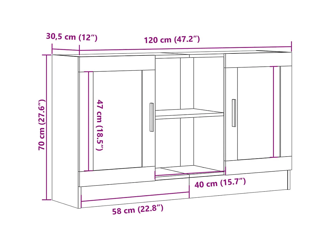 Handgemaakt eikenhouten dressoir 120x30,5x70 cm bewerkt hout
