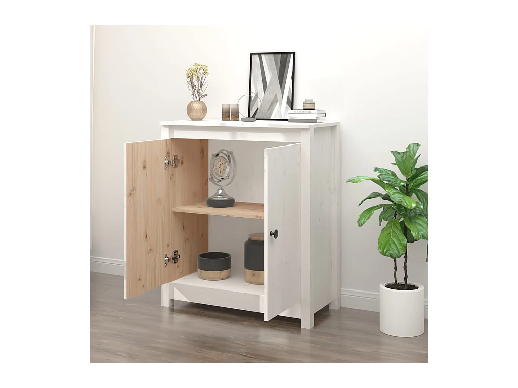 Buffet blanc 70x35x80 cm bois massif de pin