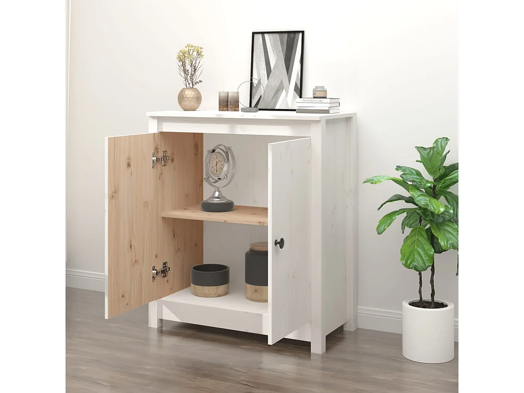 Buffet blanc 70x35x80 cm bois massif de pin