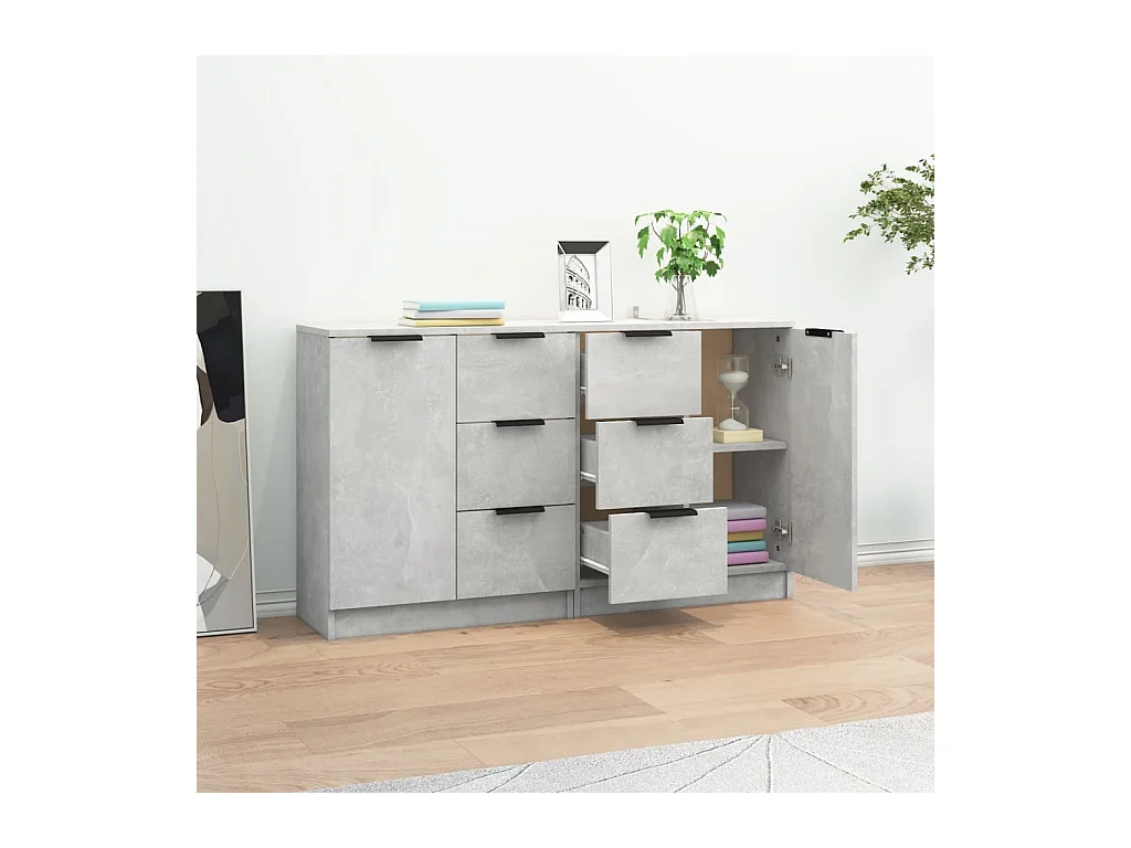 Buffets 2 pcs Gris béton 60x30x70 cm Bois d'ingénierie