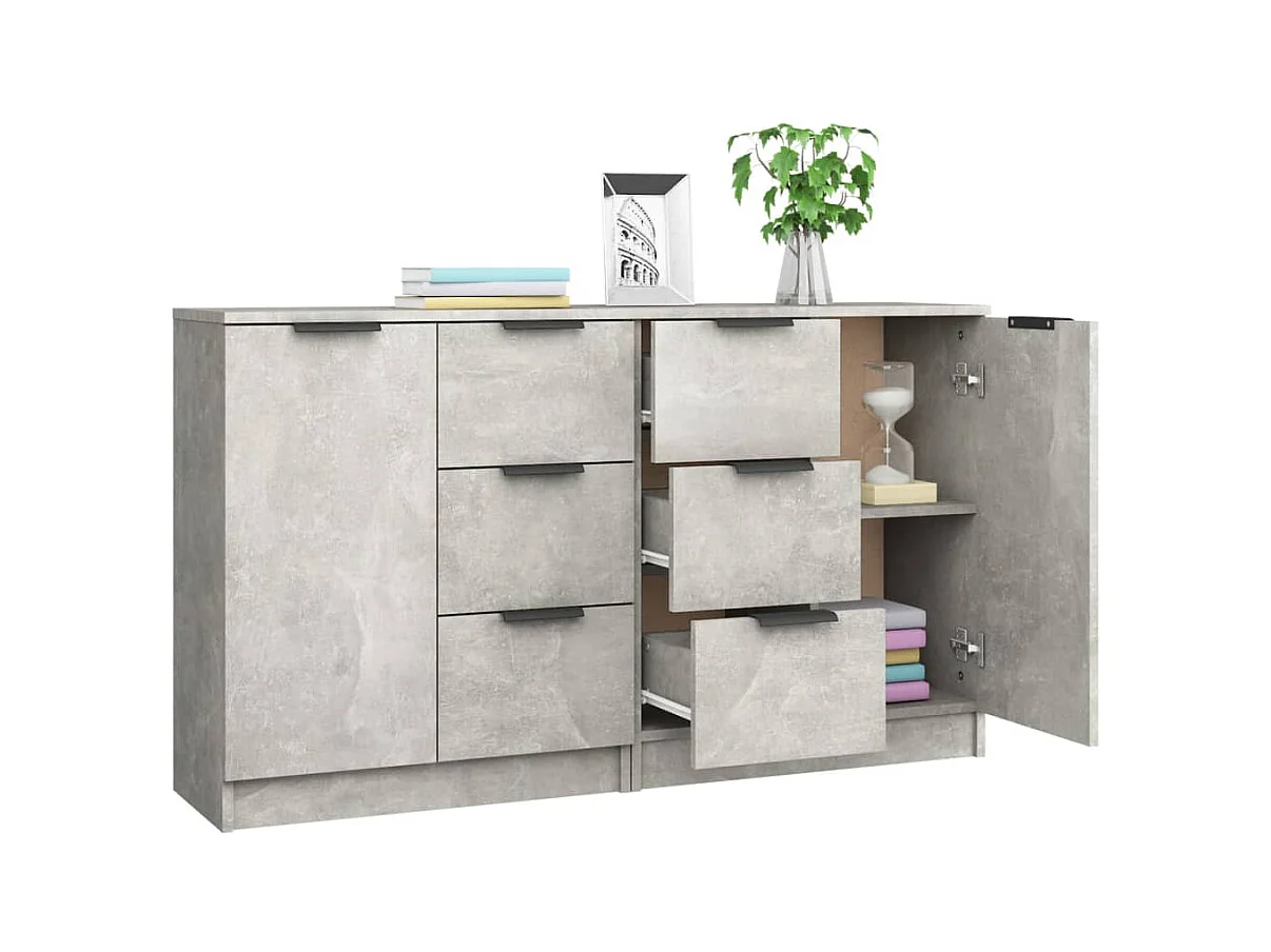 Buffets 2 pcs Gris béton 60x30x70 cm Bois d'ingénierie