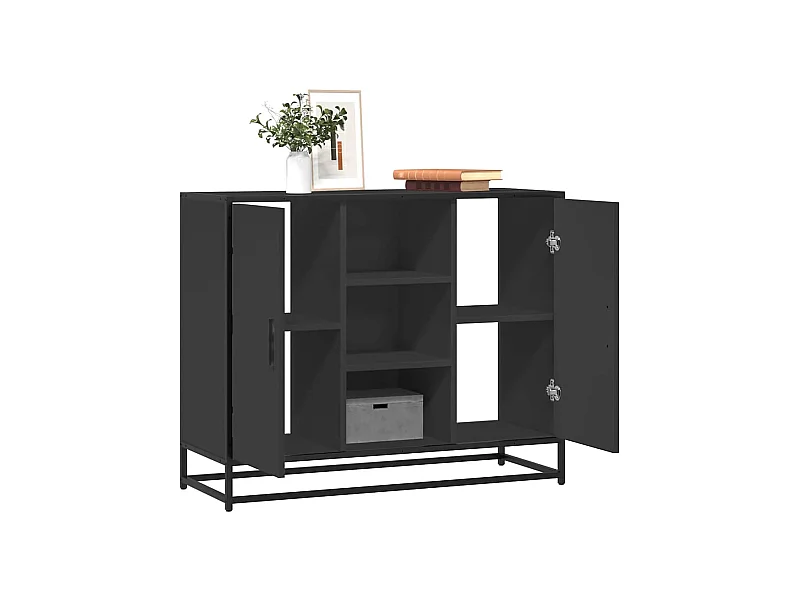 Buffet noir 92x35x76 cm bois d’ingénierie