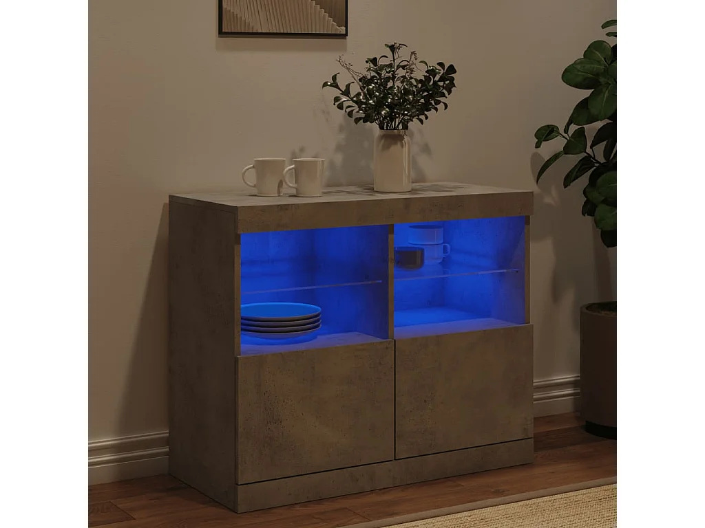 Buffet avec lumières LED gris béton 81x37x67 cm