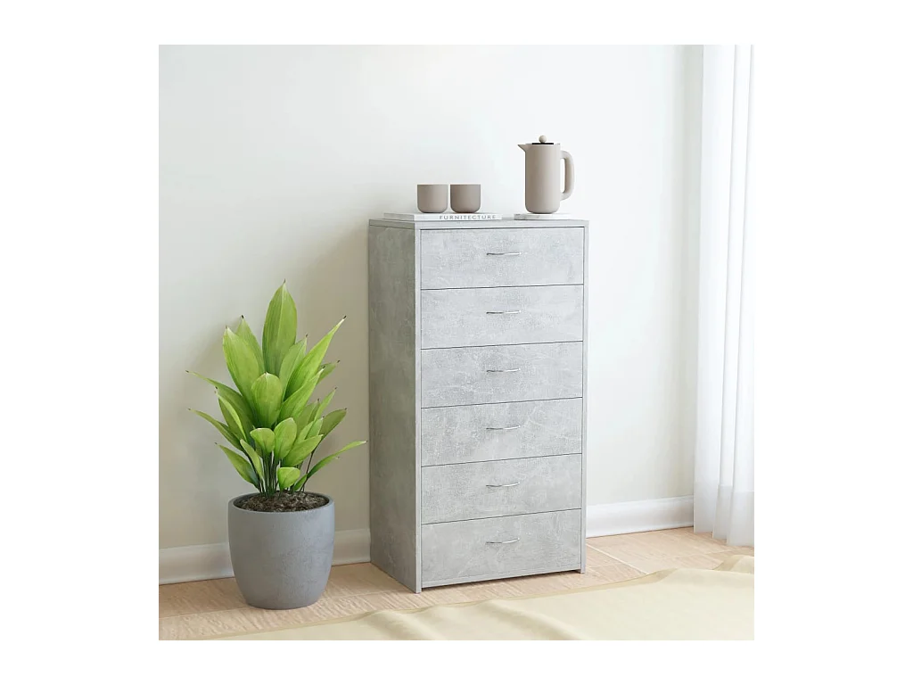 Credenza con 6 cassetti Grigio cemento 50x34x96 cm Legno composito