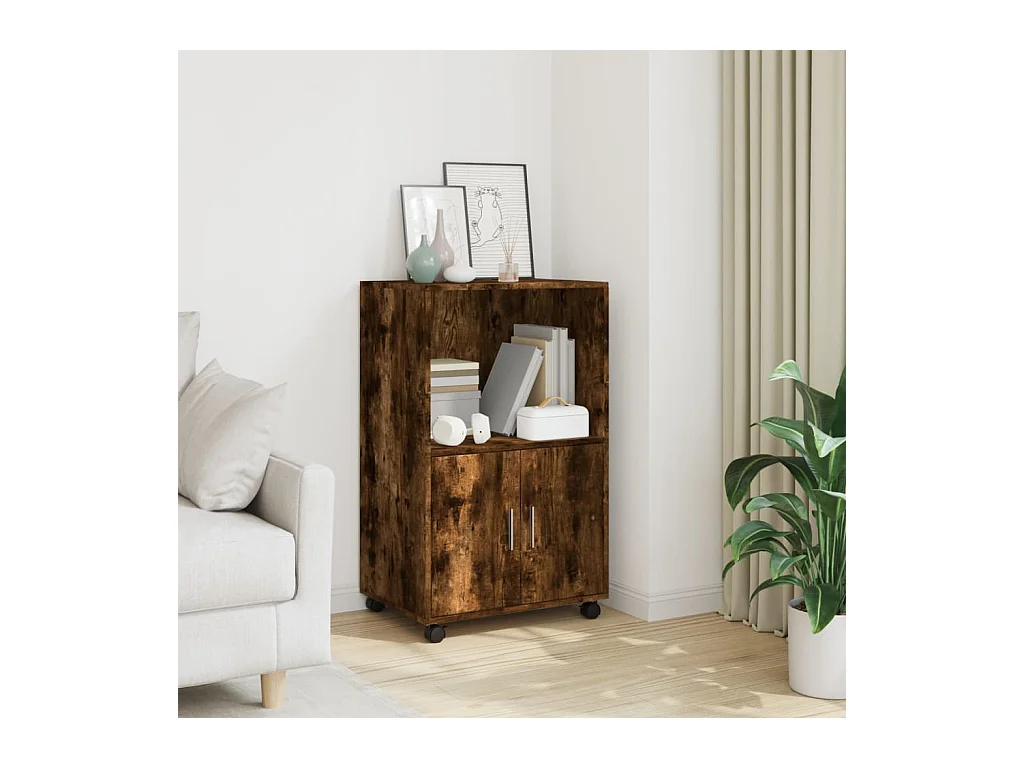Mobiletto con ruote in rovere affumicato 55x40x91 cm in legno ingegnerizzato
