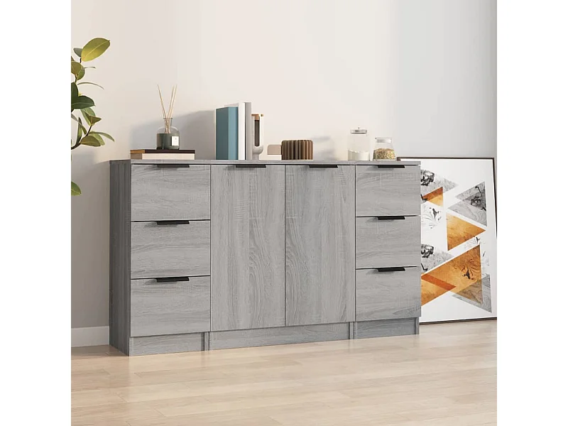 Buffets 3 pcs Sonoma gris Bois d'ingénierie