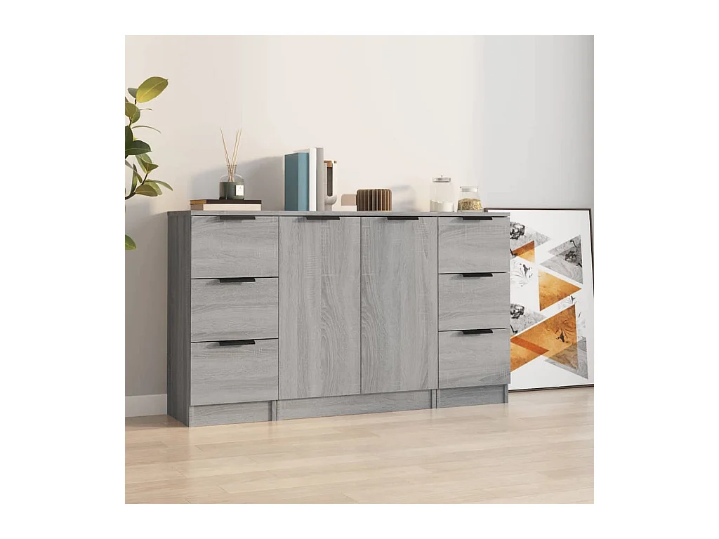 Buffets 3 pcs Sonoma gris Bois d'ingénierie