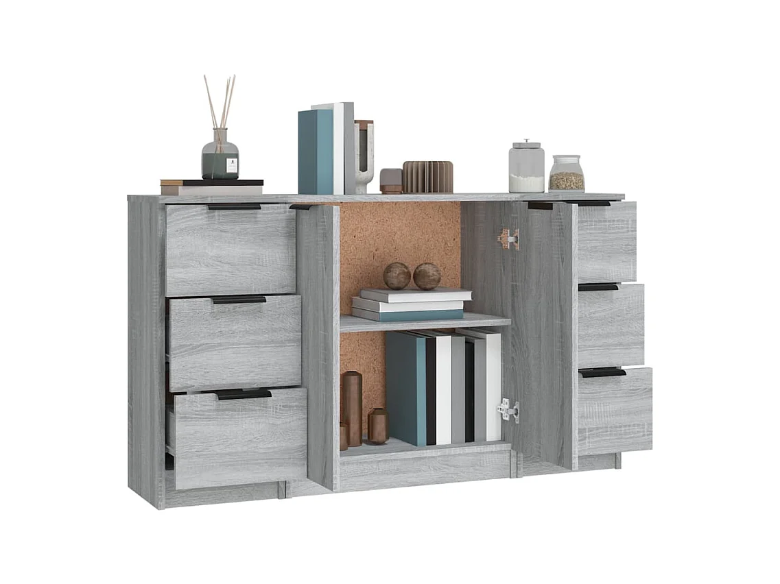 Buffets 3 pcs Sonoma gris Bois d'ingénierie