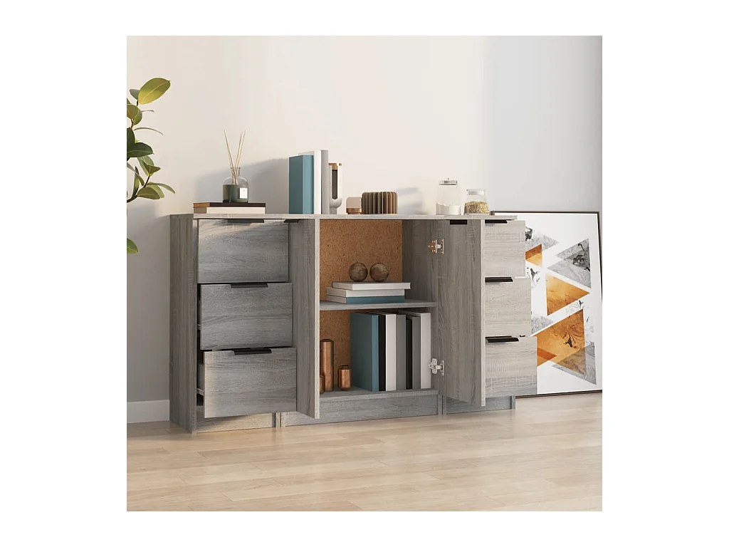Buffets 3 pcs Sonoma gris Bois d'ingénierie