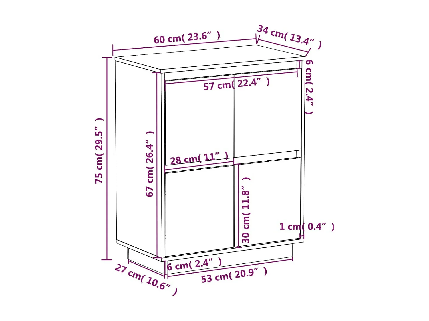 Buffet 60x34x75 cm Bois massif de pin