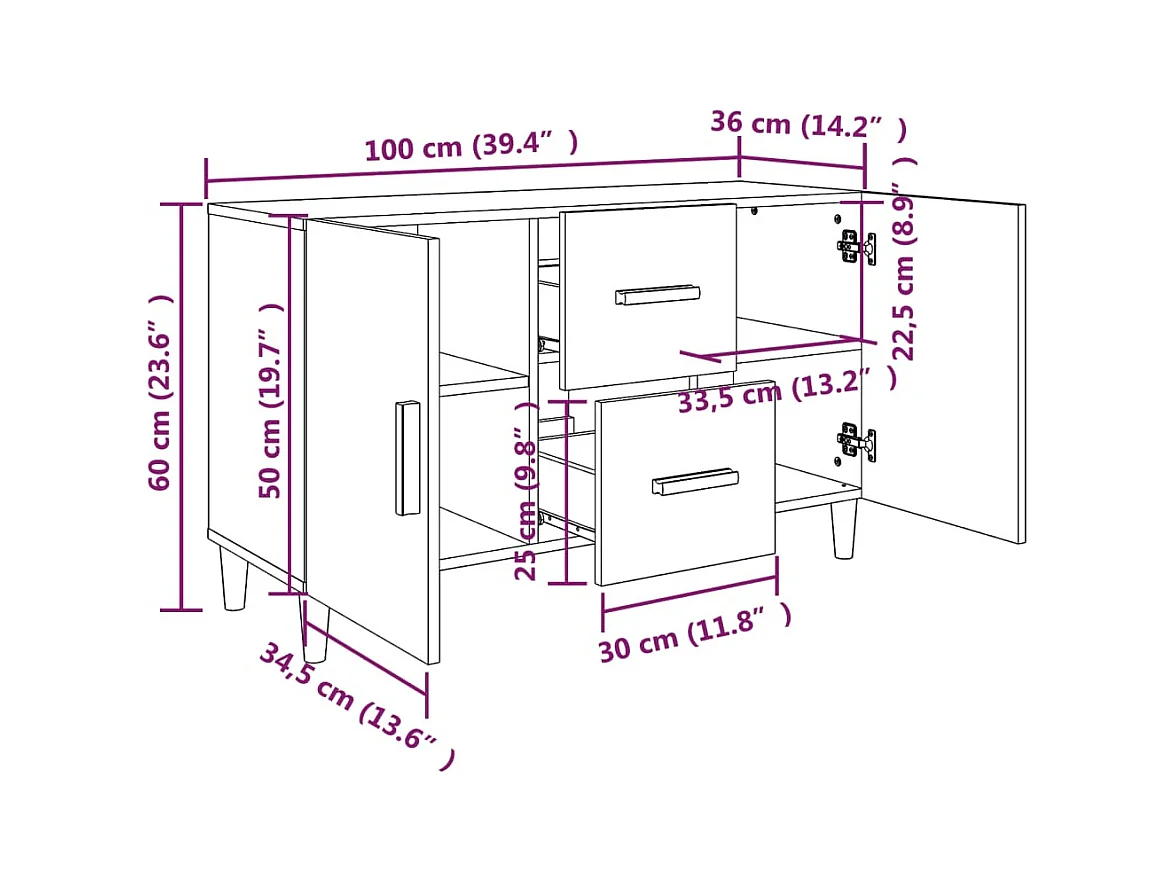 Buffet blanc 100x36x60 cm bois d'ingénierie
