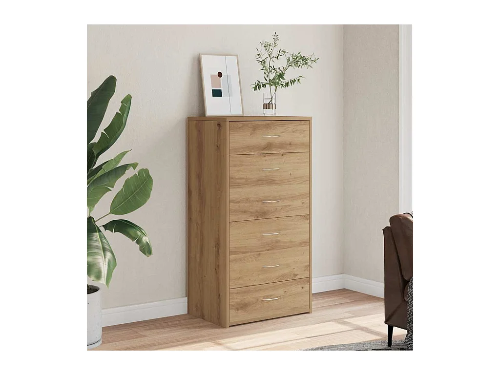 Credenza con 6 cassetti, rovere lavorato a mano, legno ingegnerizzato