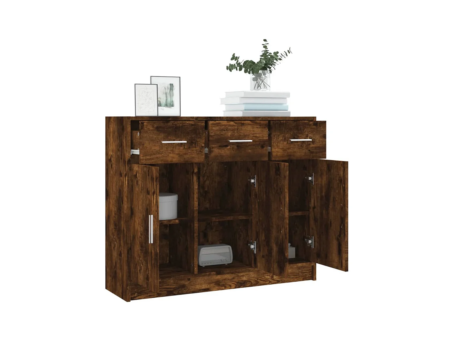 Buffet chêne fumé 91x28x75 cm bois d'ingénierie