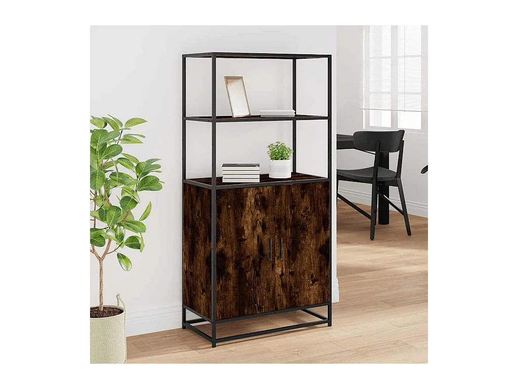 Credenza alta rovere affumicato 68x35x139 cm legno composito metallo