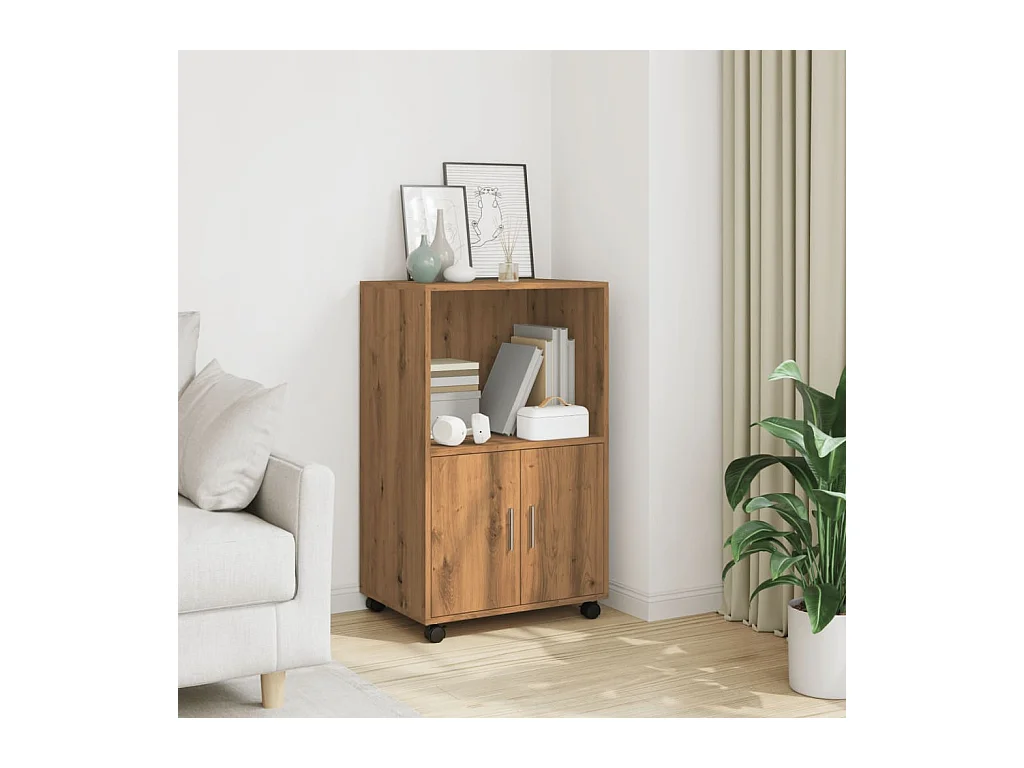 Armoire à roulettes chêne artisanal 55x40x91 cm bois ingénierie