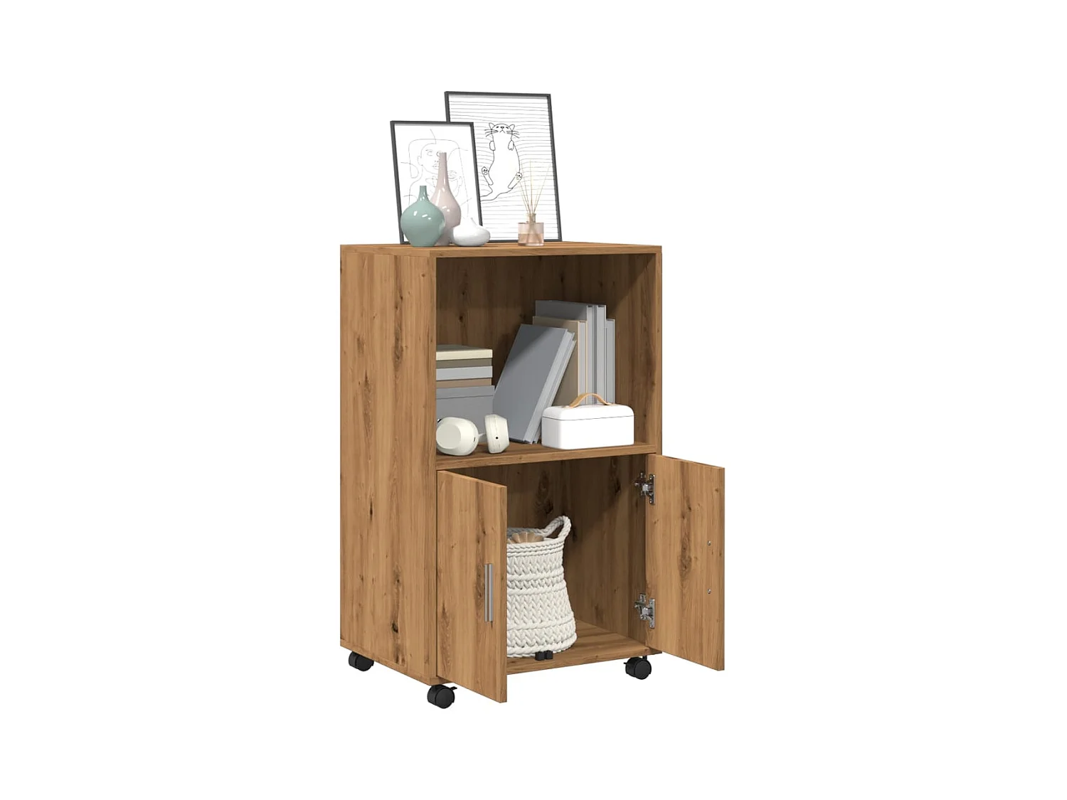 Armoire à roulettes chêne artisanal 55x40x91 cm bois ingénierie