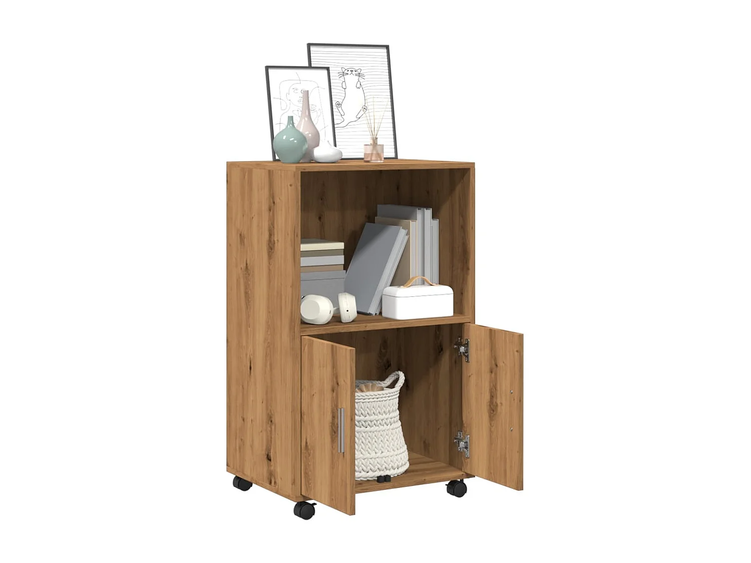 Armoire à roulettes chêne artisanal 55x40x91 cm bois ingénierie