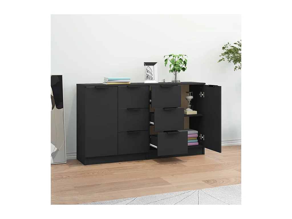 Buffets 2 pcs Noir 60x30x70 cm Bois d'ingénierie