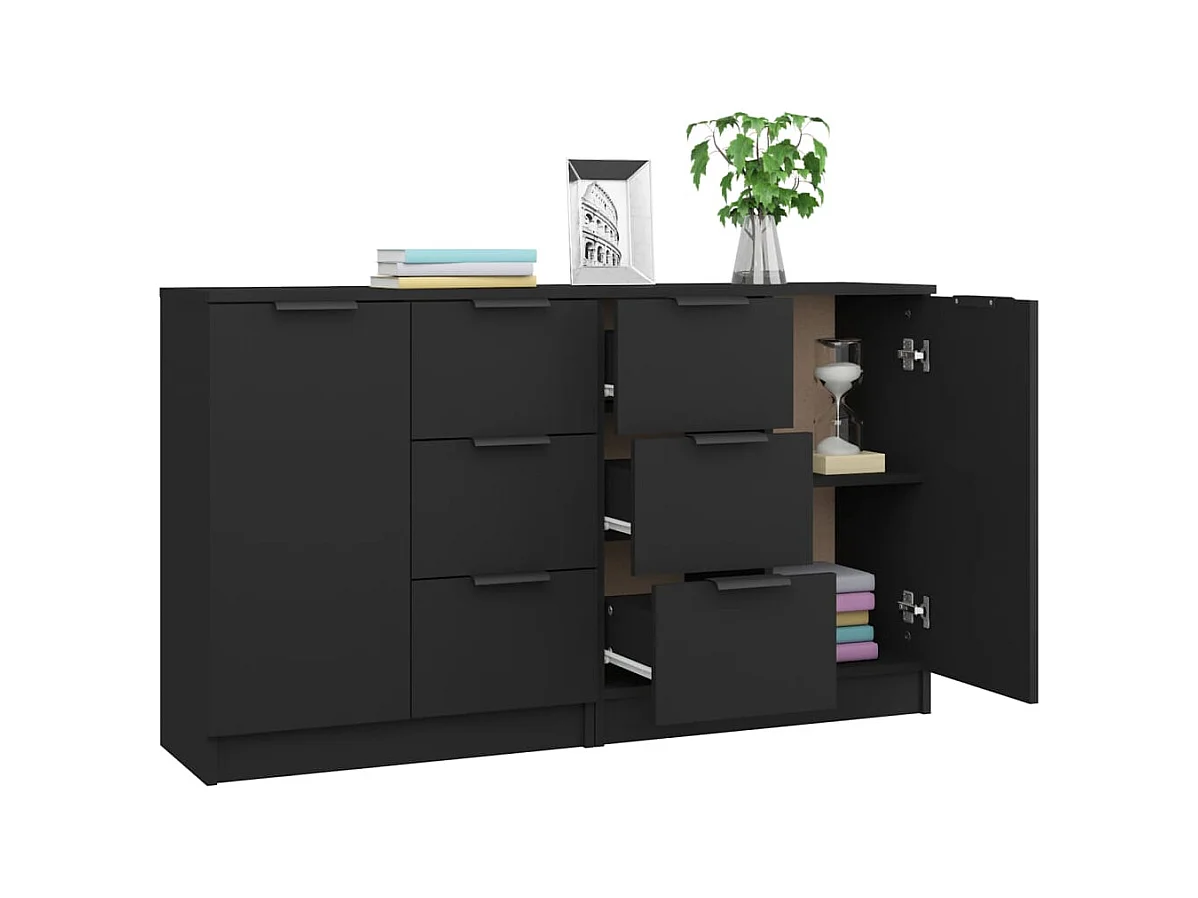Buffets 2 pcs Noir 60x30x70 cm Bois d'ingénierie