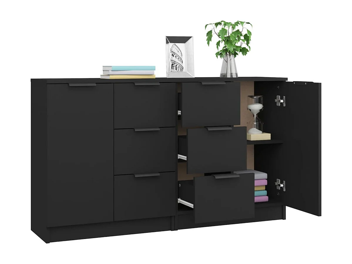 Buffets 2 pcs Noir 60x30x70 cm Bois d'ingénierie