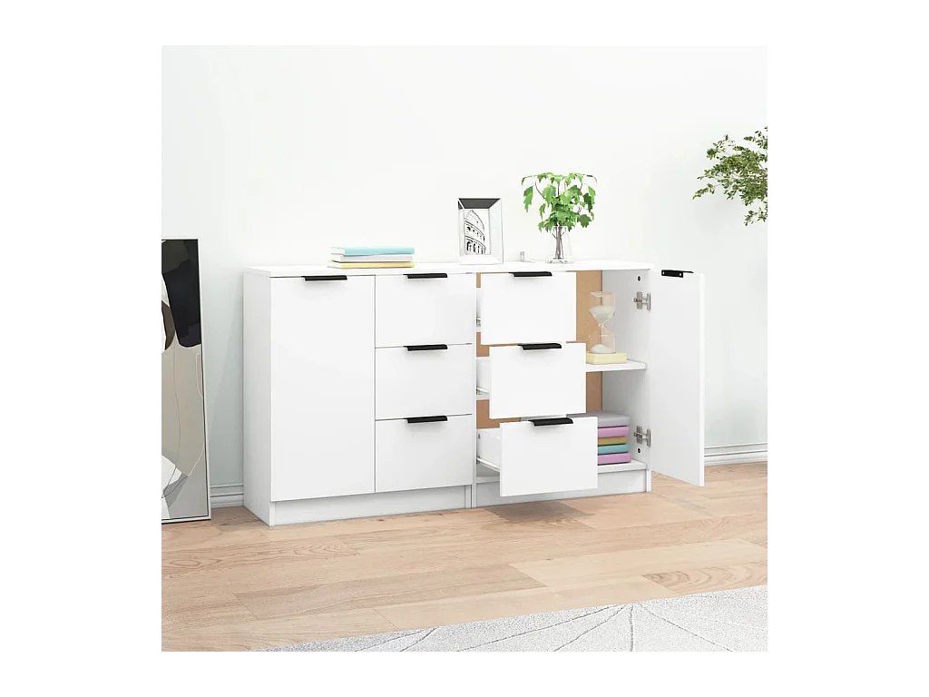 Buffets 2 pcs blanc 60x30x70 cm Bois d'ingénierie