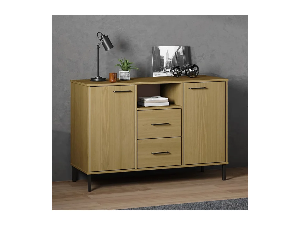 Buffet avec pieds en métal Marron 113x40x77 cm Bois massif OSLO