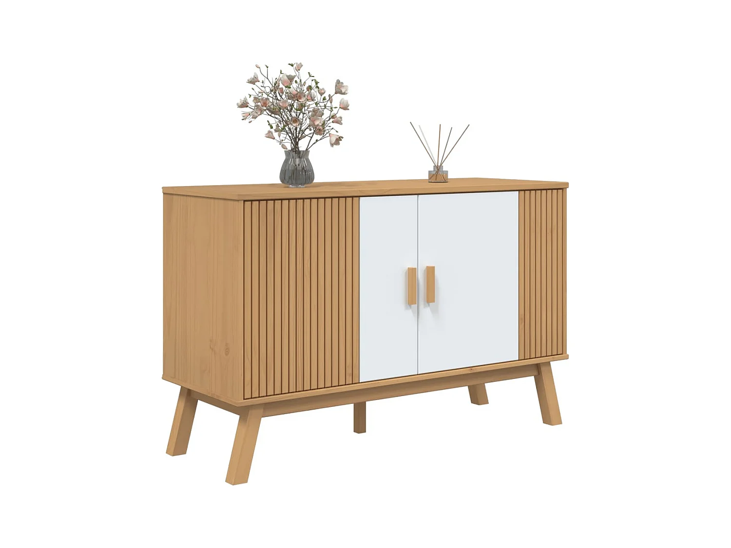 Buffet OLDEN blanc et marron 114x43x73,5 cm bois massif de pin