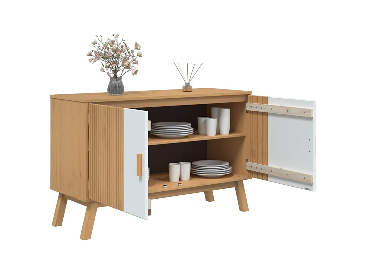 Buffet OLDEN blanc et marron 114x43x73,5 cm bois massif de pin