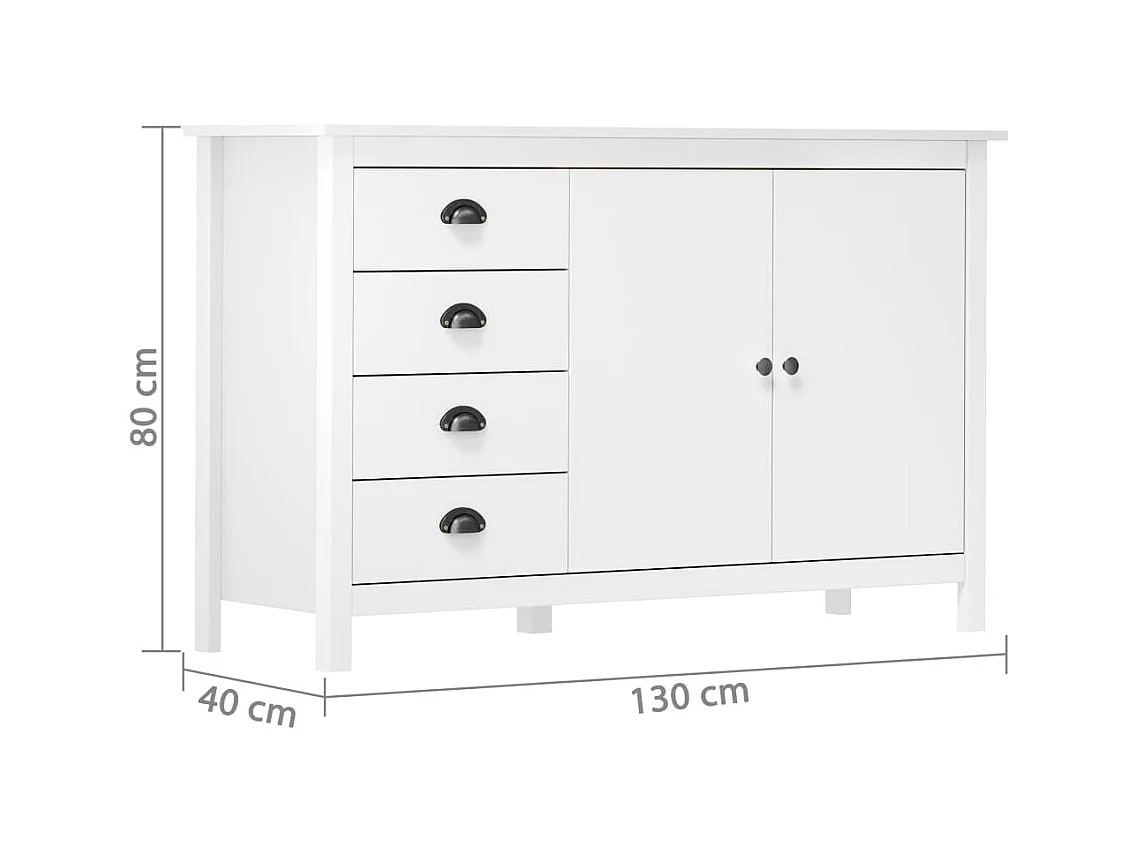 Buffet Hill Blanc 130x40x80 cm Bois de pin solide