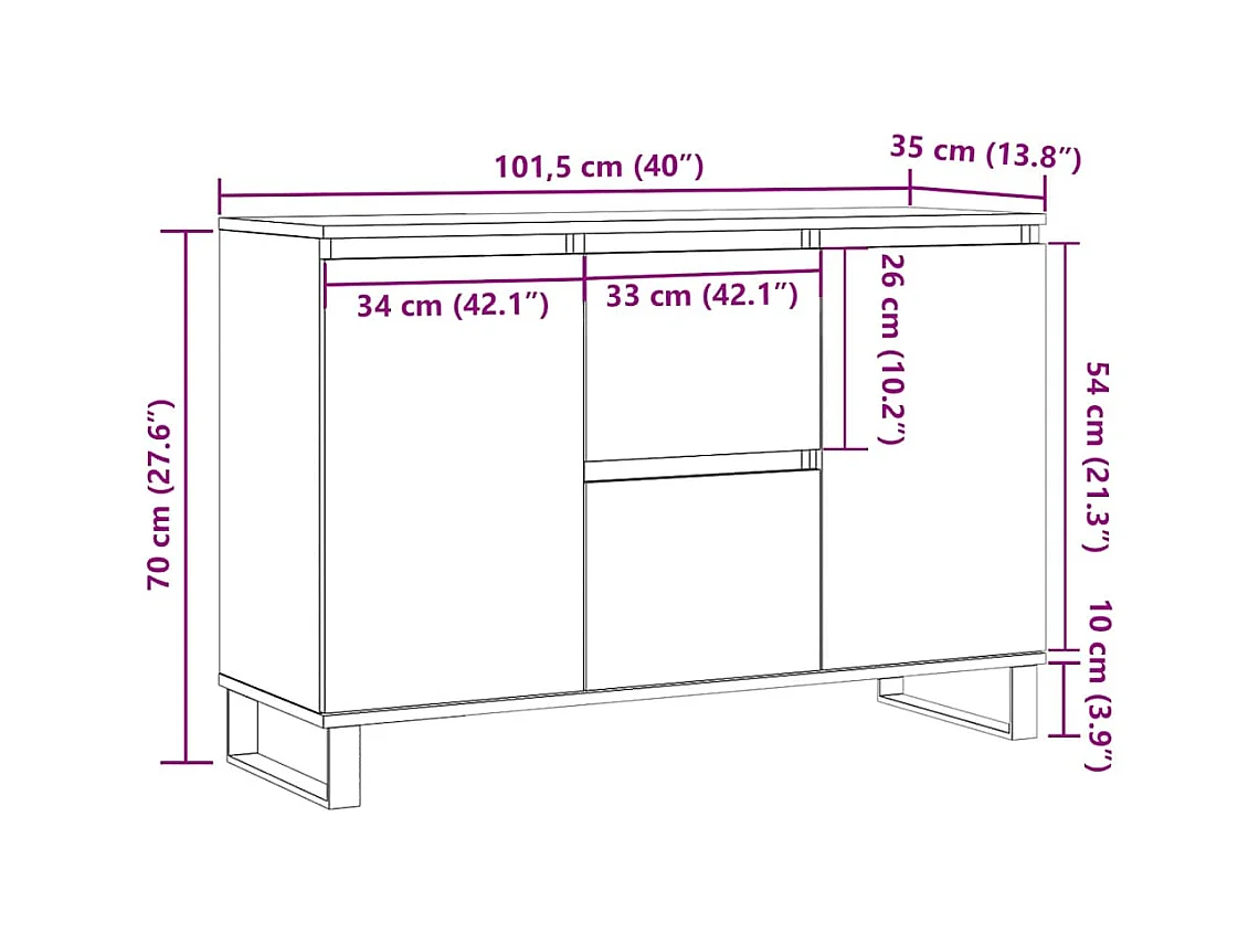 Buffet chêne artisanal 104x35x70 cm bois d'ingénierie