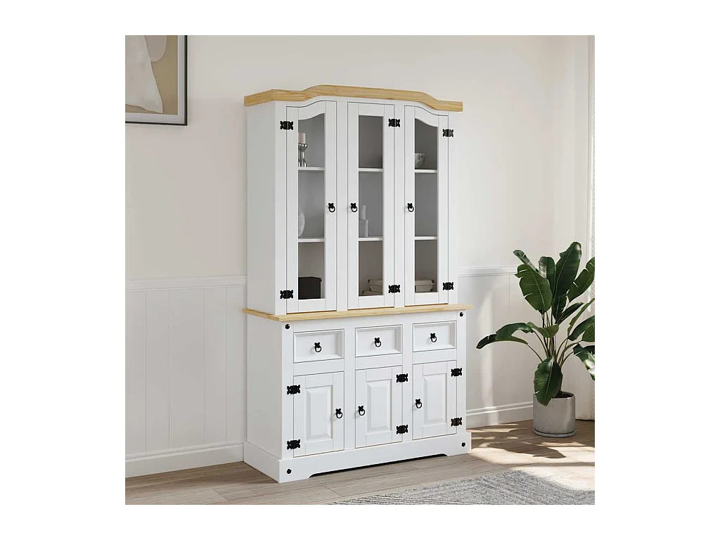 Buffet haut Corona blanc 112x43x196 cm bois massif pin mexicain