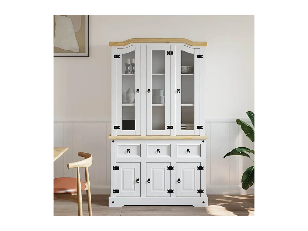 Buffet haut Corona blanc 112x43x196 cm bois massif pin mexicain