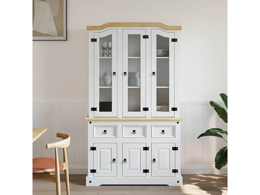 Buffet haut Corona blanc 112x43x196 cm bois massif pin mexicain