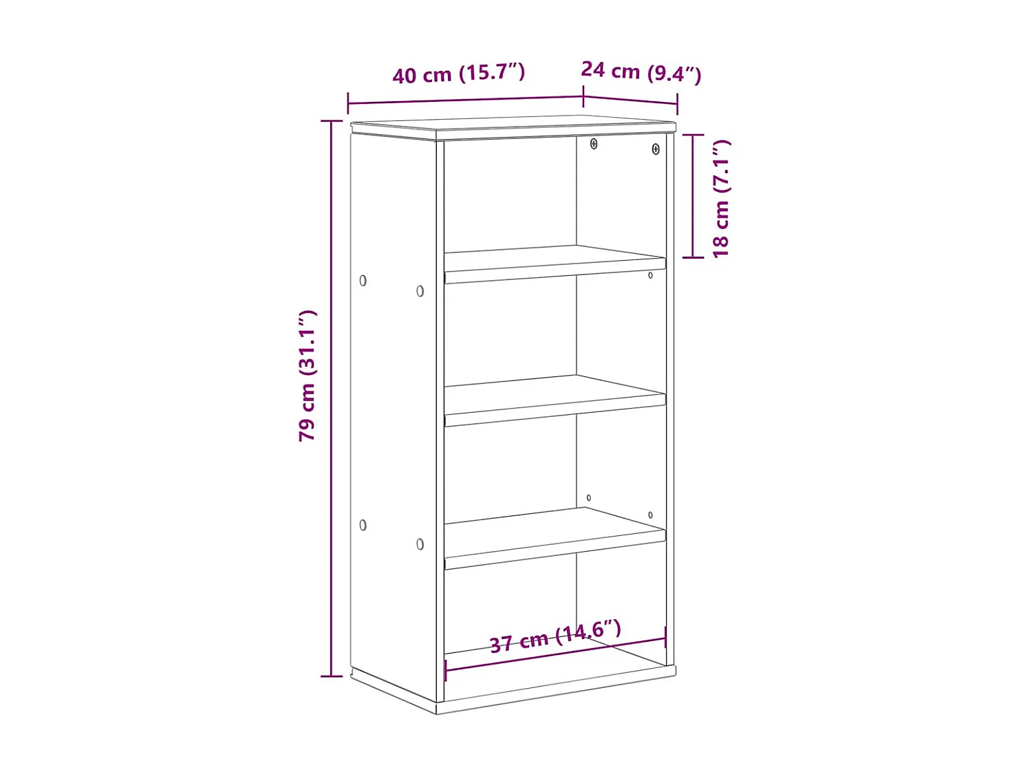 Armoire latérale ODDA blanc 40x24x79 cm bois massif pin