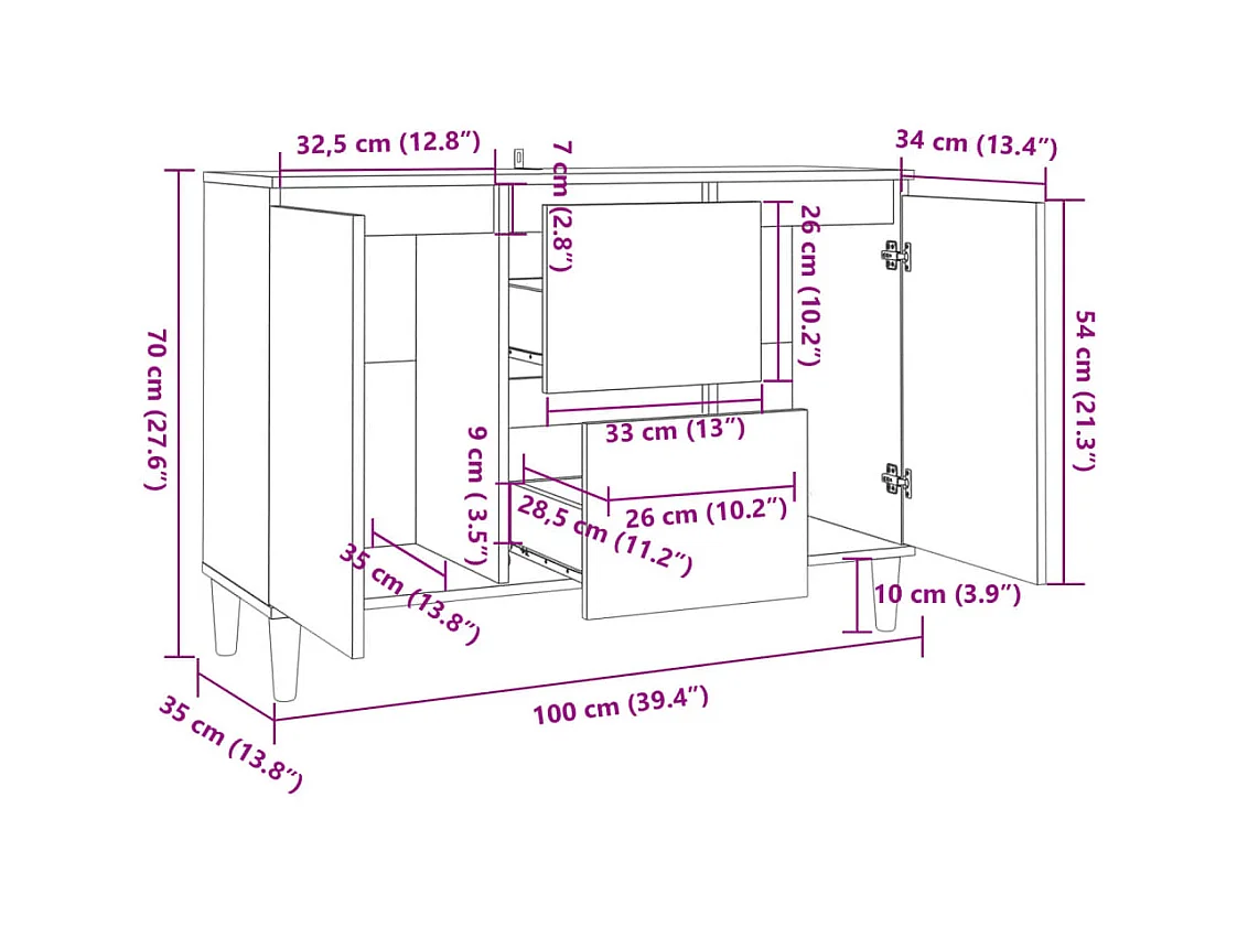Buffet blanc 101x35x70 cm bois d'ingénierie